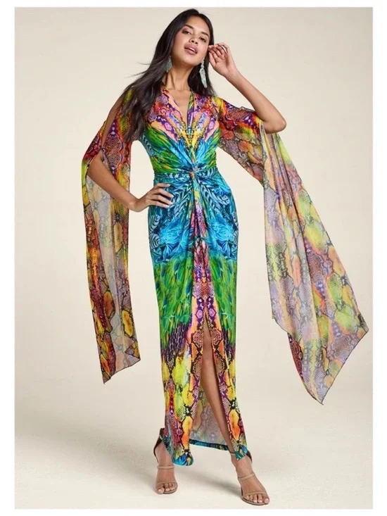 NWOT VENUS Tropical Print Dress with Fun Sleeves - Picture 1 of 16